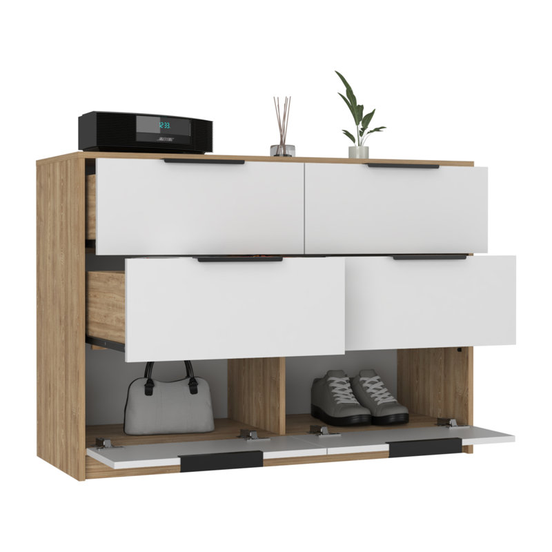 Commode 4 tiroirs Kaia, plateau supérieur, Noir / brun