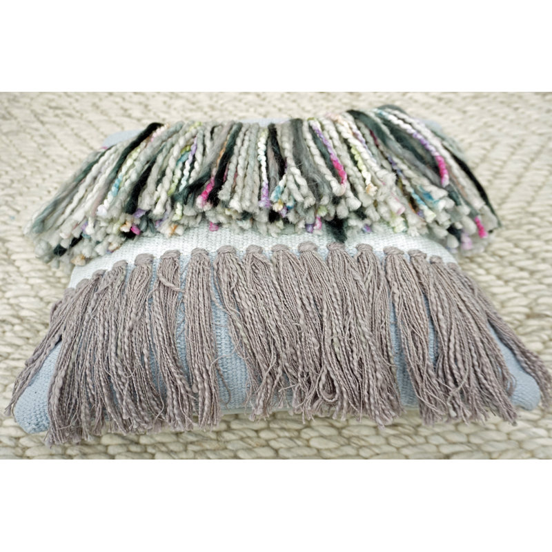 Fringed Cotton Blend Throw Pillow