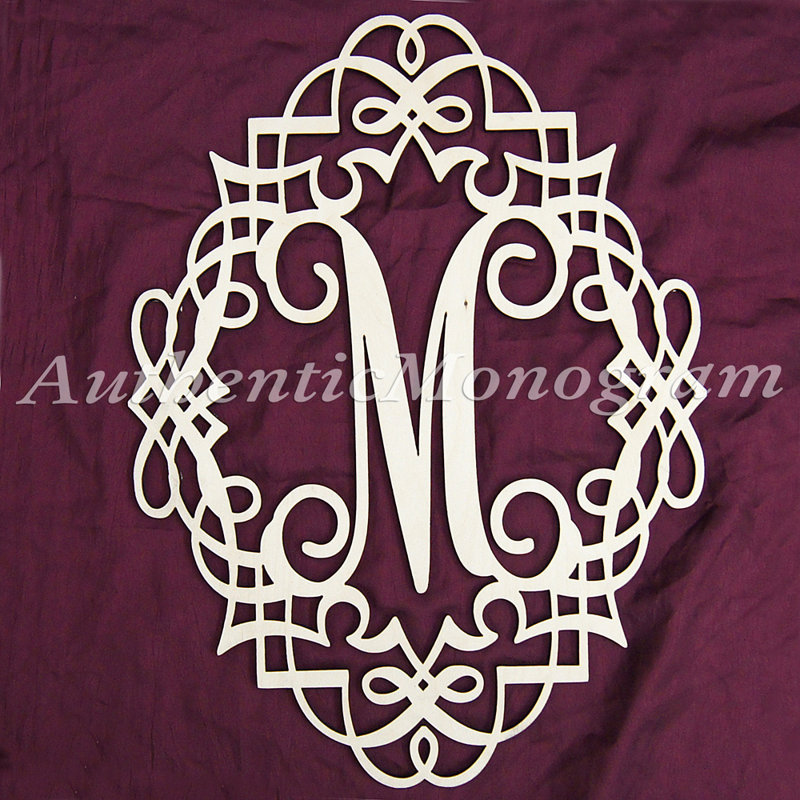 Décoration murale monogramme classique en bois à cadre simple, M