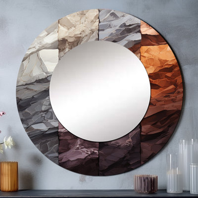 Roysum Bean Stone Collage - grand miroir mural en géode de pierre, miroir rond gris unique, impression d'art en métal