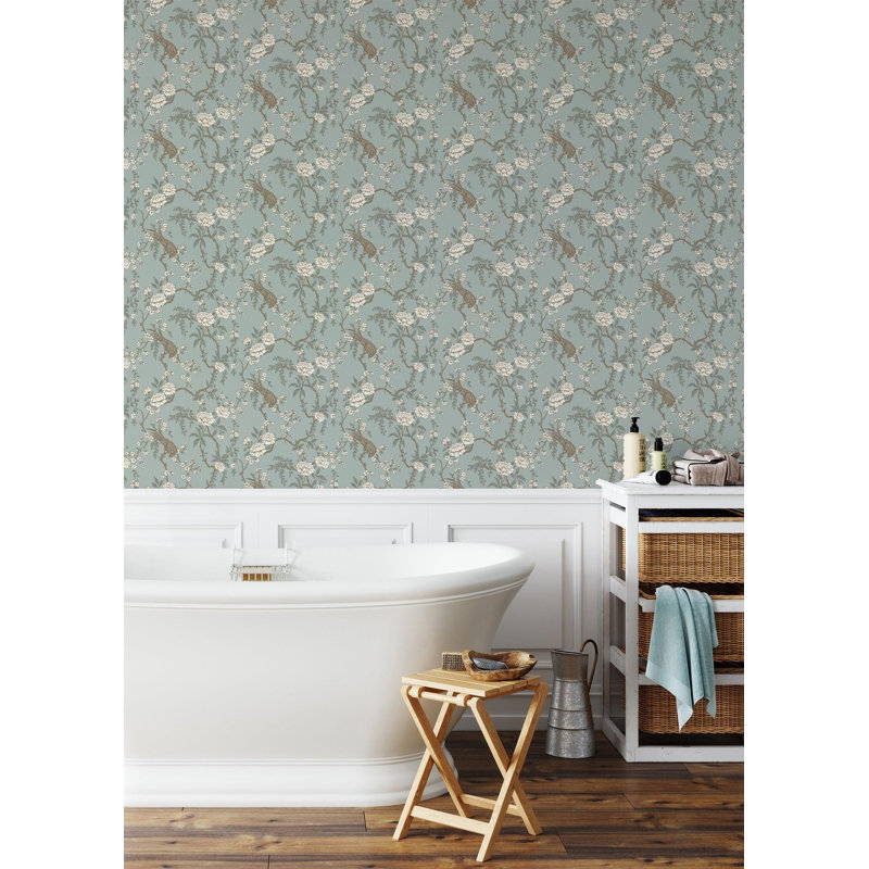 Lady Charlotte Birdsong 10' L x 24" W Wallpaper Roll, Black, Faux Grasscloth