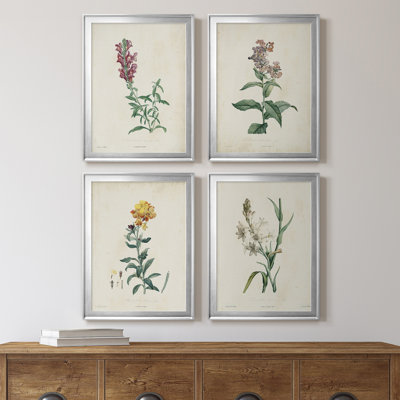 Traditional Botanical I - Ensemble de 4 peintures sur toile encadrées