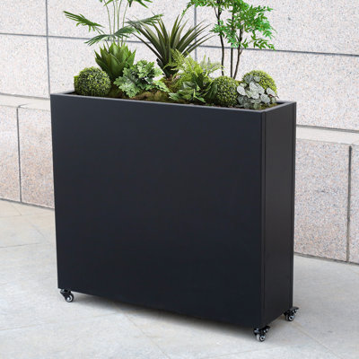 40" x 36" x 12" Rolling Metal Indoor/Outdoor Planter Box with Lockable Wheels – Modern Powder-Coated Steel Design for Patio, Garden & Entryway
