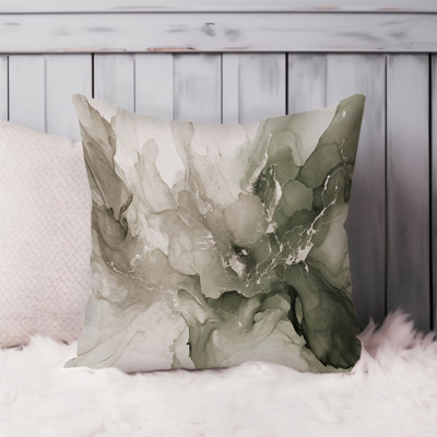 Abstract Fluid Symphony - Sage Green, Greige, Ivory Cream Marble Geode Modern Throw Pillow Cover