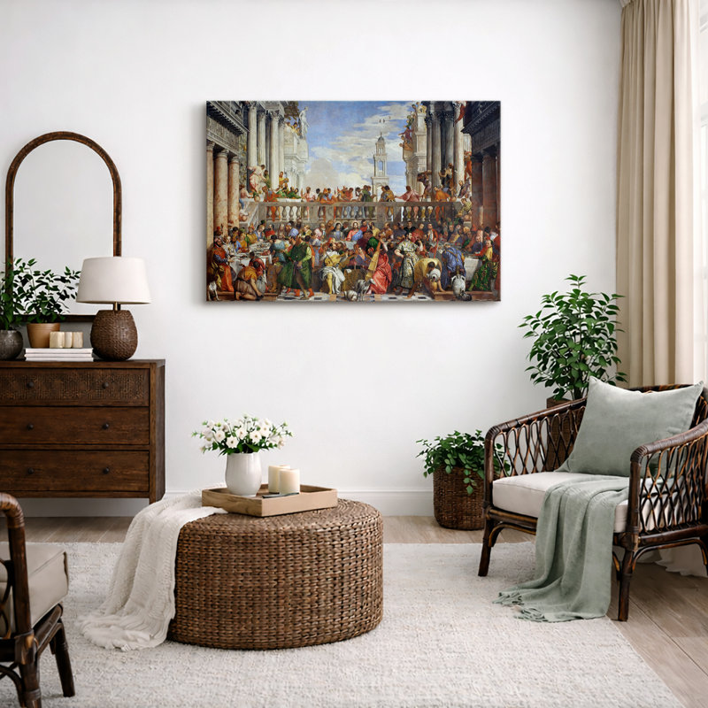 Art de fête de mariage à Cana, photos de salle à manger classique, impression sur toile encadrée, H 16 po x l 24 po