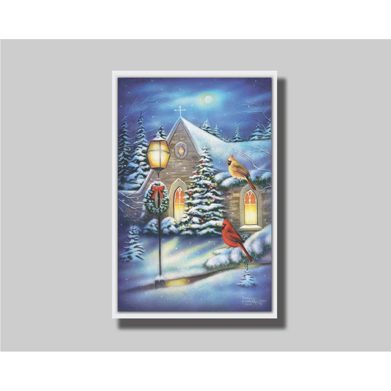 Courtyard Cardinals par Robert Andrea, Toile encadrée flottée blanche, Non, H 18,5 po x l 12,5 po x P 1,5 po