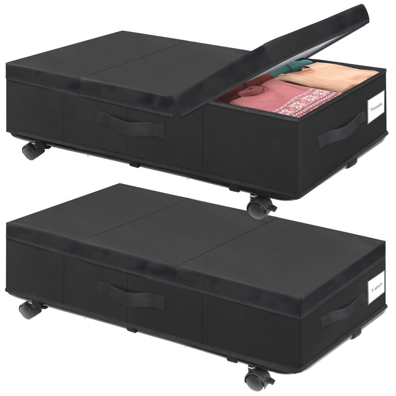 Under Bed Storage Bin with Wheels, 2 Pack, (Black), Black