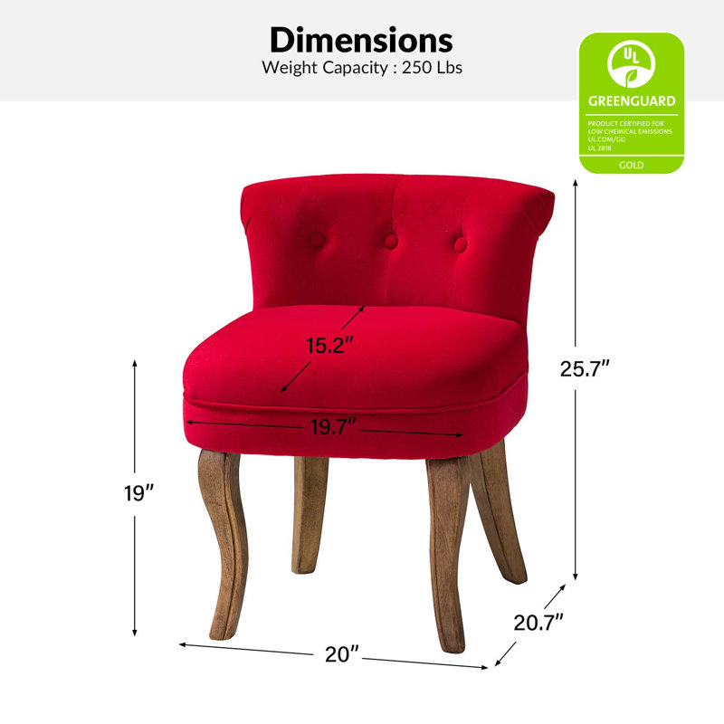Chaise d'appoint moderne en velours capitonné avec pieds en bois massif, Velours rouge