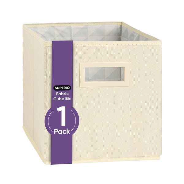 Collapsible Fabric Organizing Bin, Foldable Space Saver Storage Solution, Pack of 1, by Superio, Beige