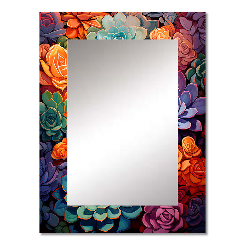 Symphonie colorée de plantes grasses - succulente grand miroir, décor de miroir mural traditionnel unique, impression d'art en métal