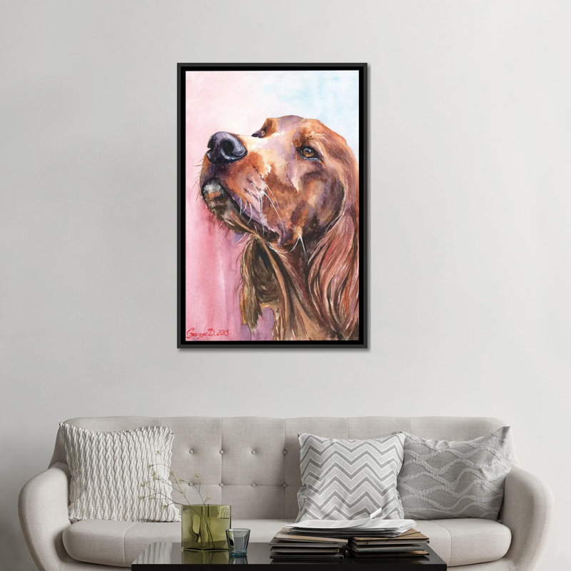 « irish setter », impression sur toile, H 26 po x l 18 po x P 1,5 po, Toile avec cadre noir, Pas de tapis