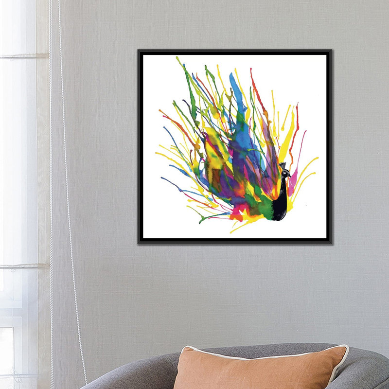 « couleur peacock », reproduction d’art sur toile, H 18 po x l 18 po x P 1,5 po, Toile avec cadre noir, Pas de tapis