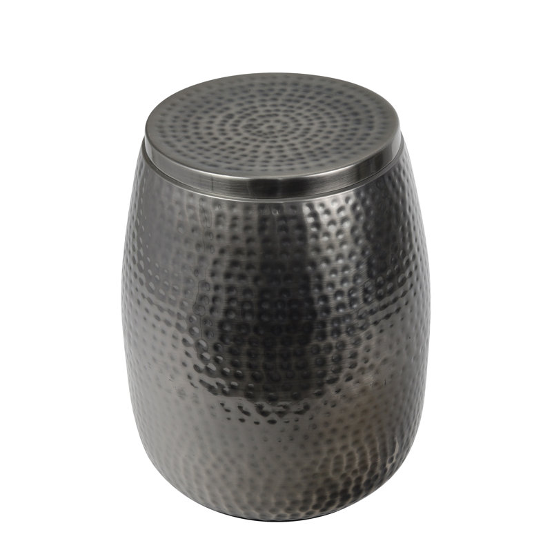 Table d'appoint en métal martelé avec couvercle Merida, Gris foncé