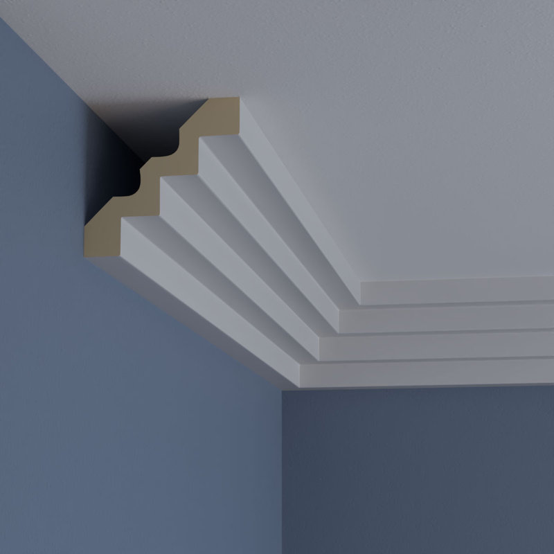 Primed White Polyurethane Geometric Crown Moulding Sample