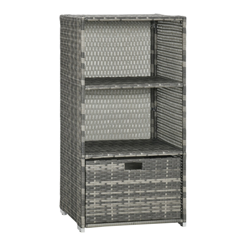 Outsunny Valet Pool Towel Rack, Waterproof PE Plastic Rattan Wicker Storage Organizer, Indoor Outdoor Spa, And Hot Tub Accessory Storage, 2 Shelves, 1 Basket Drawer