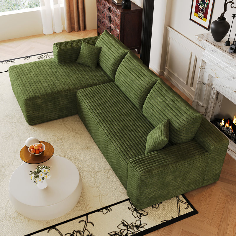 Canapé modulaire 103 po Cloud, fauteuils rembourrés minimalistes modernes, canapé confortable en forme de L pour le salon, canapé d'angle à assise profonde, aucun assemblage requis, vert (tissu en velours côtelé moelleux)