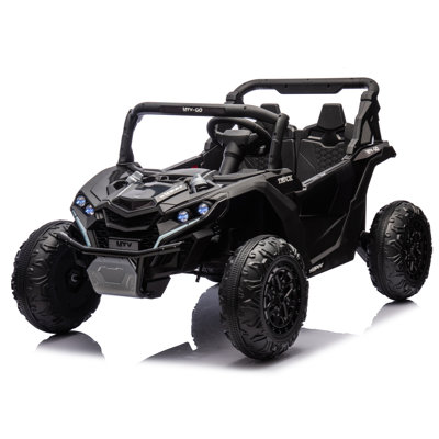 UTV 24V pour enfants avec télécommande, 2 places, suspension à 4 roues, démarrage lent, lumières DEL et musique Bluetooth pour les tout-petits de 3 ans et plus