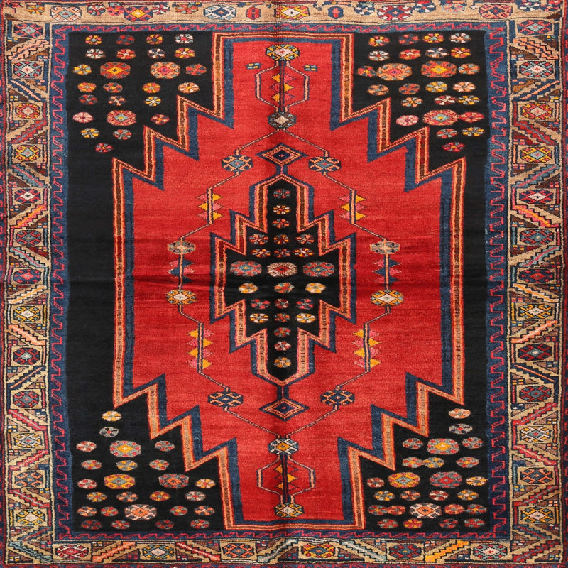 Tapis oriental rouge / noir / brun, Rond 8 pi