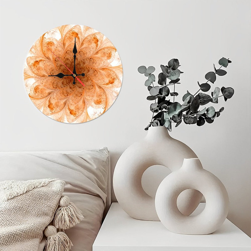 Horloge murale ronde en bois 10 po, mouvement à quartz silencieux, imprimé UV, à piles, Gris orange