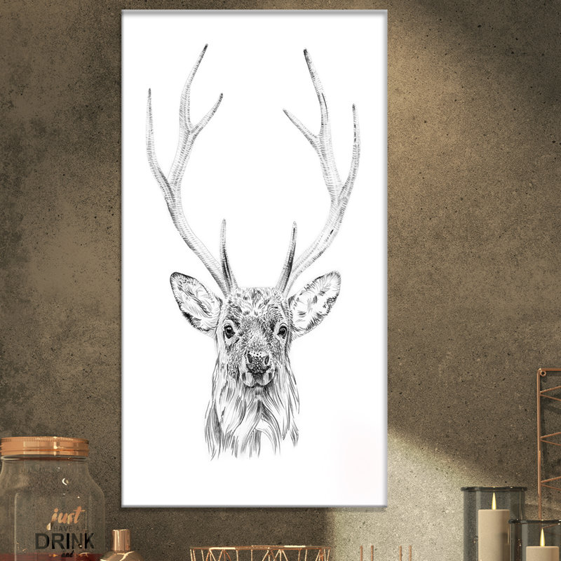 Cerf en noir et blanc - impression sur toile tendue, H 32 po x l 16 po x P 1 po