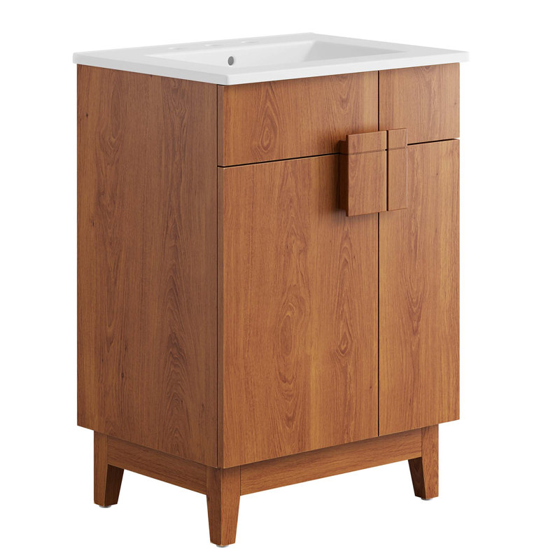 Modway Miles 23'' Free Standing Single Bathroom Vanity with Ceramic Top, Walnut