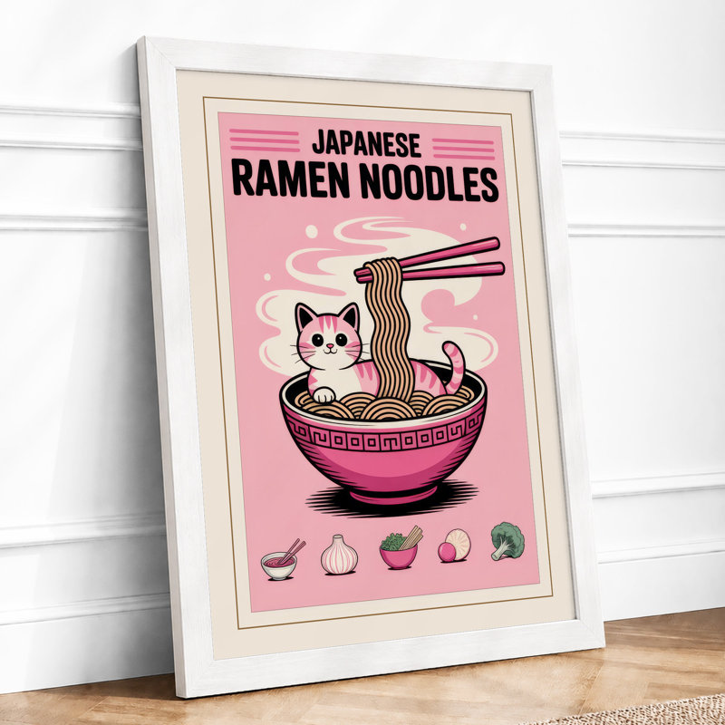 Ramen Cat Dreams Modern - Framed Print, A2 - 59.4 x 42.0 cm, White