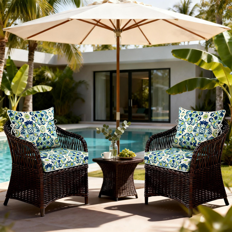 25.6 x 25.6 In Patio Furniture Cushions set of 2, Fade Resistant Outdoor Seat Cushions witj 4 pairs of Ties, Deep Seat Cushion for Seat Patio Chairs, Rattan Furniture, Wicker Seating, outdoor Adirondack Chair, Navy Blueball Flowers