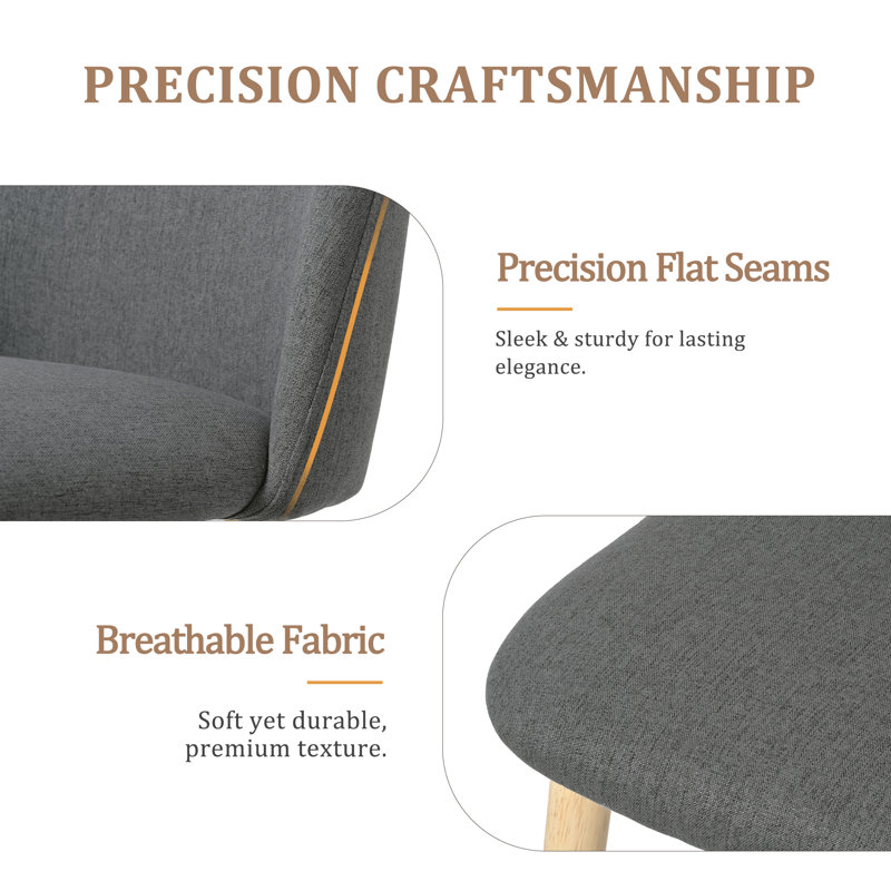 48cm H Linen Upholstered Upholstered Back Side Chair, Dark Grey Fine Linen