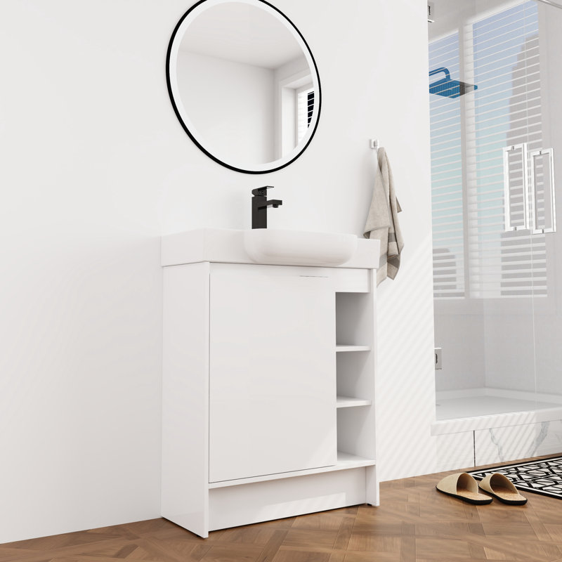 Meuble-lavabo simple 28 po avec comptoir en céramique 28 po, Blanc