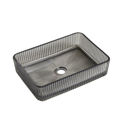 CORA 18'' Bathroom Rectangular Crystal Glass Sink without Faucet, Transparent Black Color