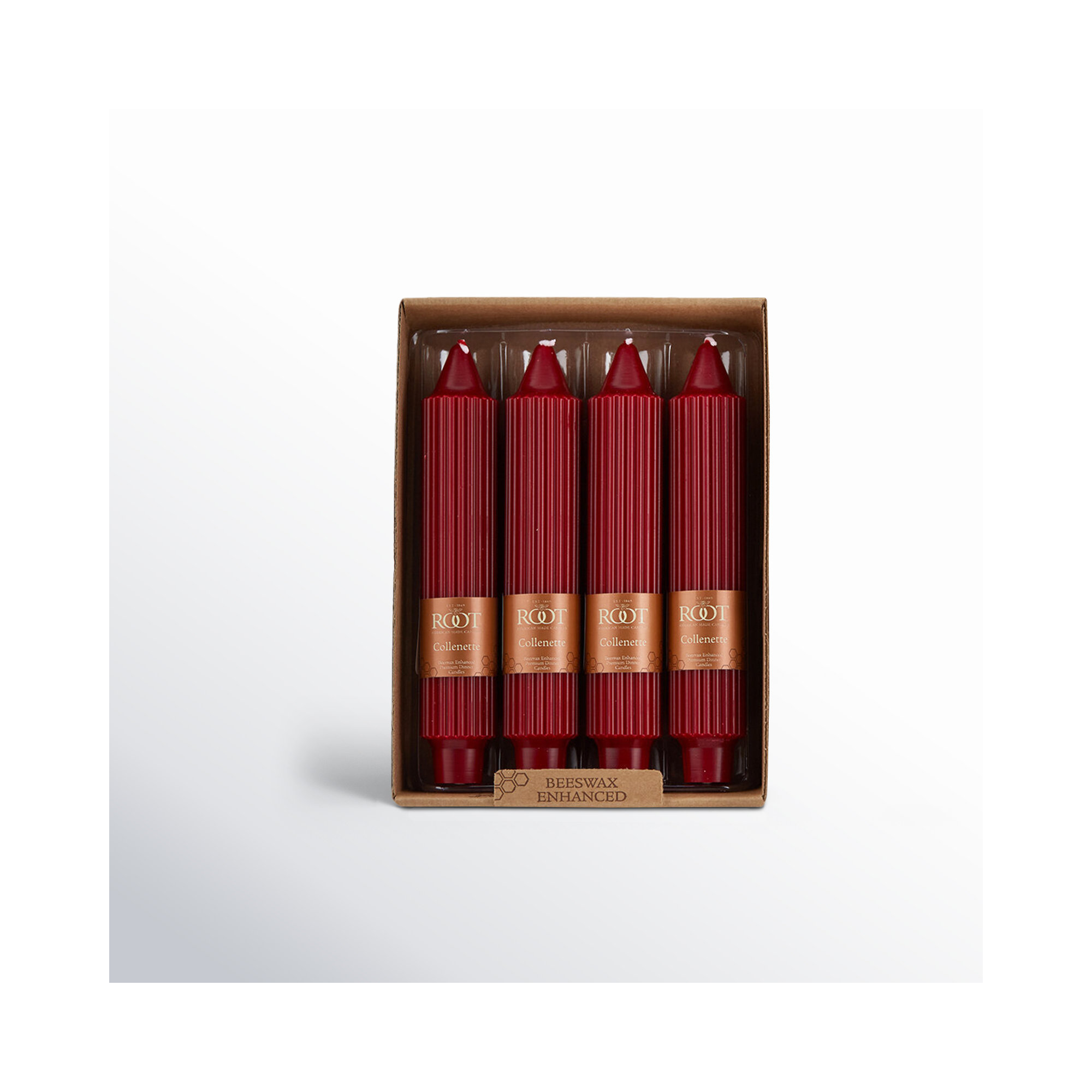 Grecian Collenette Unscented Taper Candle, Garnet, 7" H x 1.25" W x 1.25" D