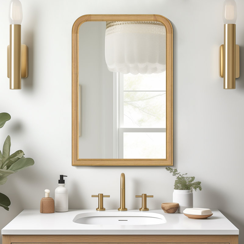 Bathroom/Vanity Wall Mirror with Wood Frame, 30" x 20", Natural Wood