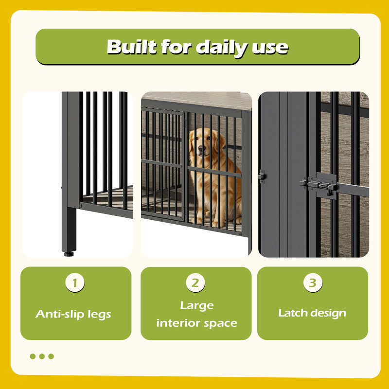 Table d'appoint en forme de cage pour chien de 80 pouces, niche d'intérieur robuste à 2 portes, meuble multifonctionnel pour chien pouvant servir de support télé ou de table d'appoint pour le salon, pour chiens de grande et moyenne taille.