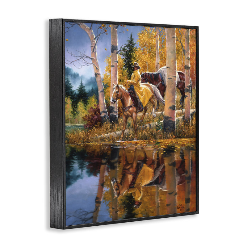 «Cowboy in Autumn Landscape», estampe numérique, conception de Jack Sorenson, H 14 po x l 11 po, Giclée encadrée noir minuit