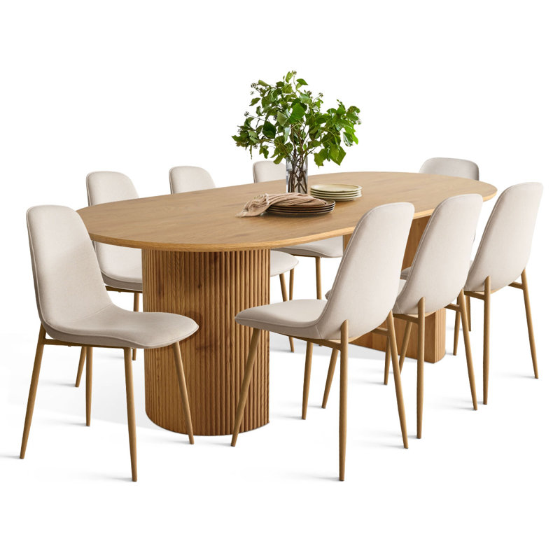 Ensemble de table de salle à manger pour 8 personnes avec table ovale 79 po et 8 chaises rembourrées en tissu