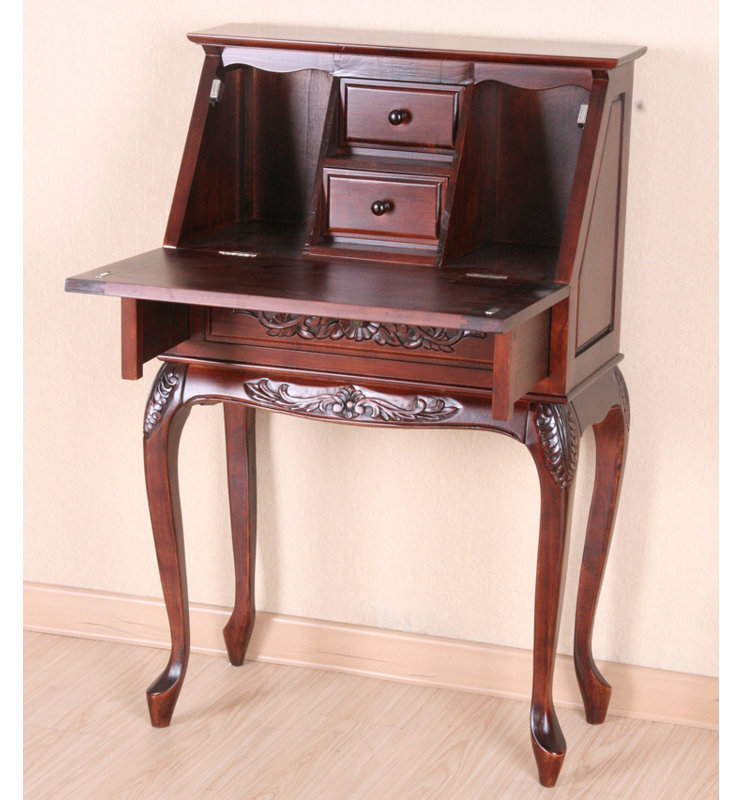 Rich Mahogany Foldable Secretary Desk with Drawers