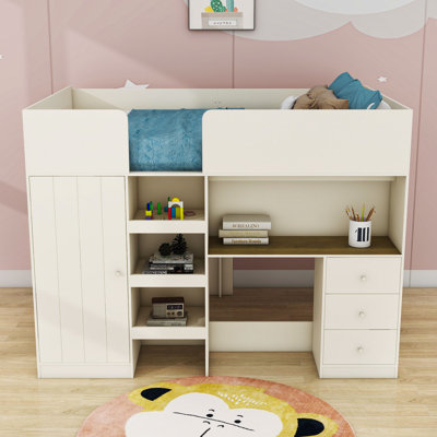Alfreada Full Size Wood Loft Bed With Wardrobe,Desk And Drawers by Isabelle & Max
