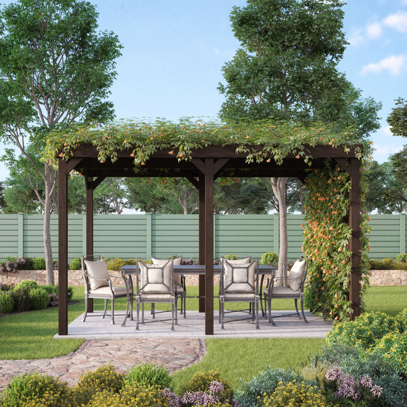 Basmala Solid Wood Pergola, 9.84 ft x 11.81 ft