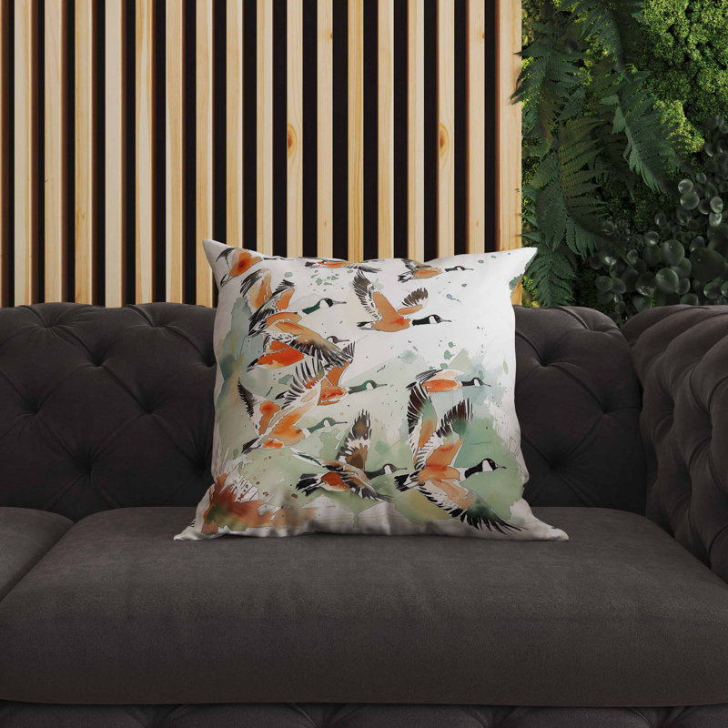 Coussin intérieur / extérieur Oies en vol, Carré 16 po, Vert