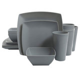 Gibson Home 16pc Square Melamine Dinnerware Plates, Bowls, & Cups, Grey