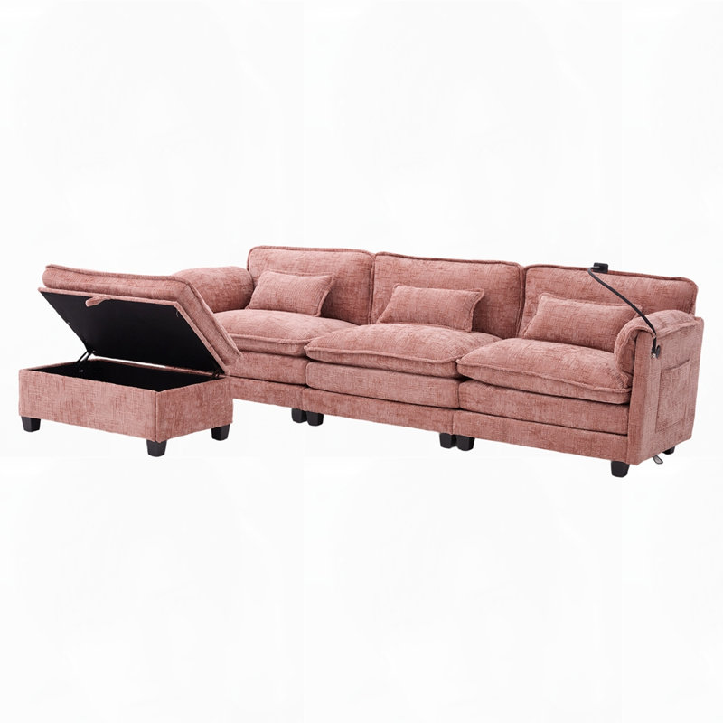 Canapé moderne en L en chenille moderne, Rose