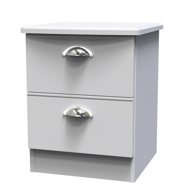 Fully Assembled Murier 2 Drawer Bedside Table, Grey Matt