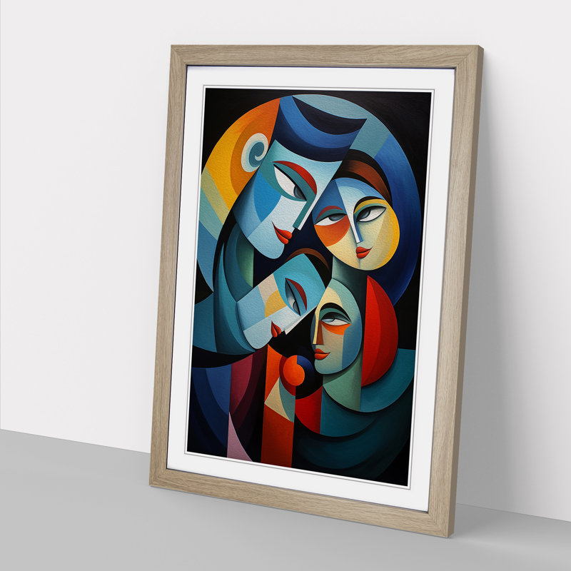 XYZ-FRM-V1223-4409 Loving Family Cubism No.2 1 Piece Single Picture Frame Wall Art, 34cm H x 25cm W x 2cm D, Oak