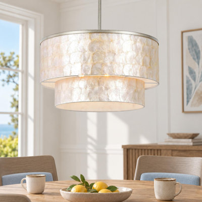 22" 4-Light Tiered Capiz Shell Drum Chandelier