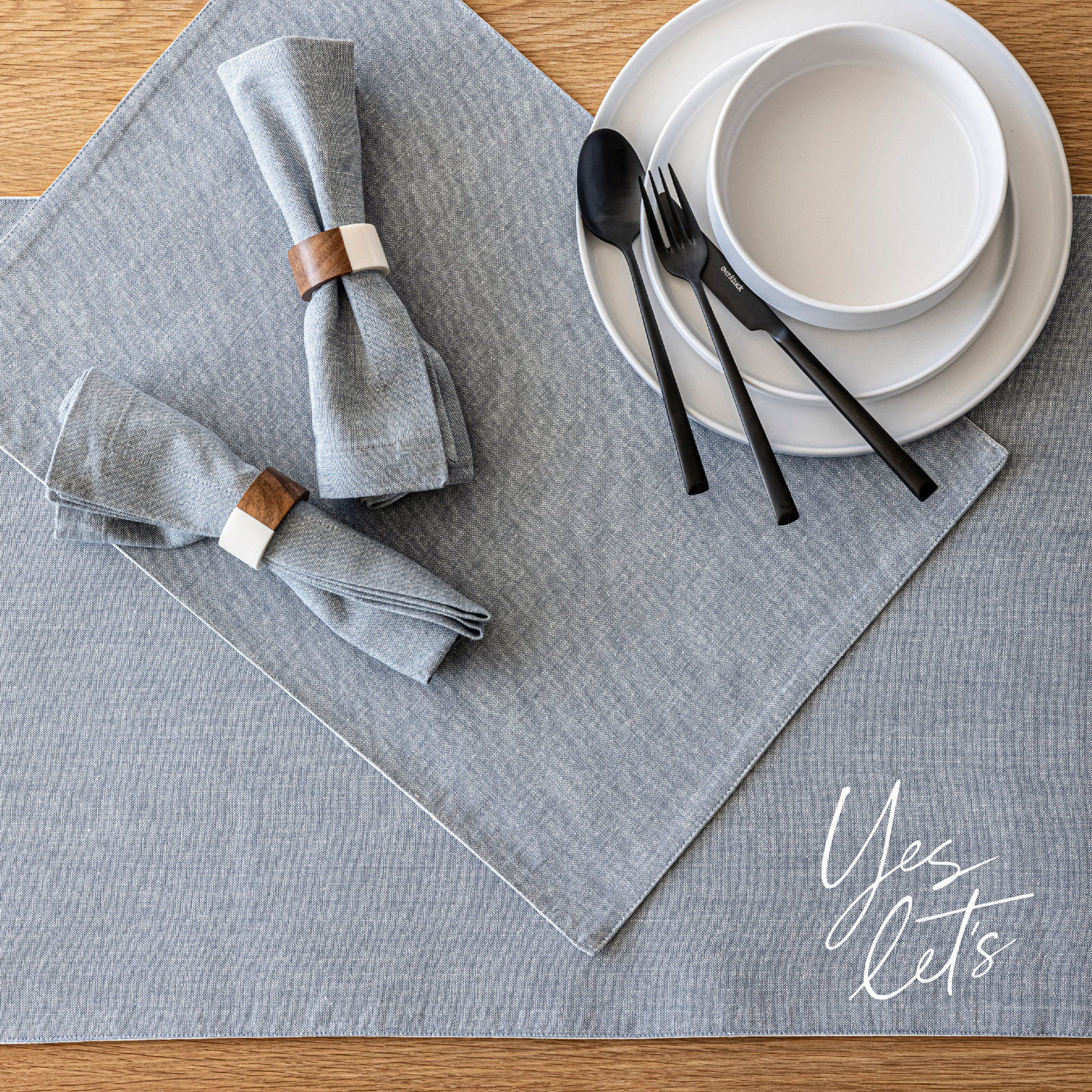 Over&Back Woven Chambray Table Runner, 18" W x 90" L, Blue