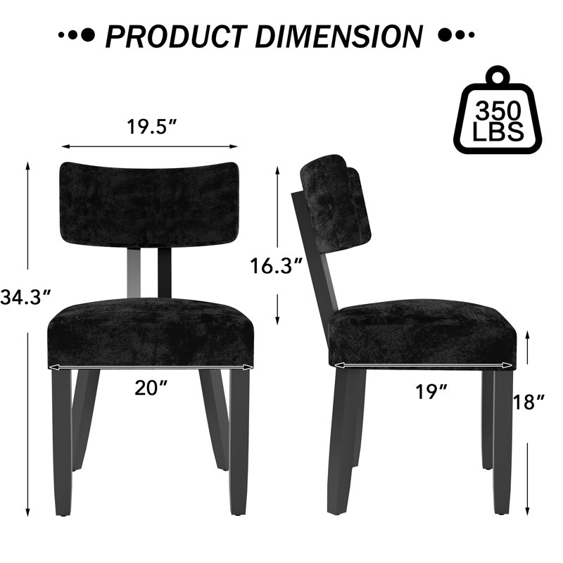 16.25" H Mid-century Modern Fabric Upholstered Dining Chairs, Black
