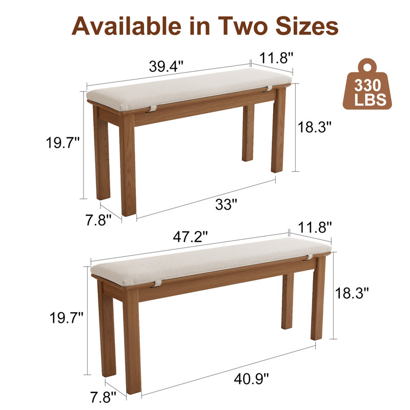 Solid Wood Dining Bench with Removable Linen Cushion – Multi-Functional Entryway & Bedroom Seating, Brown