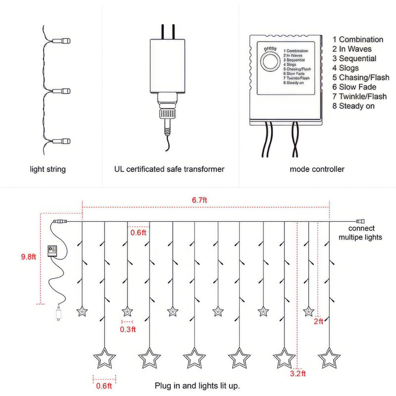 9.8ft Star Twinkle String Light with 12 Stars 2700K