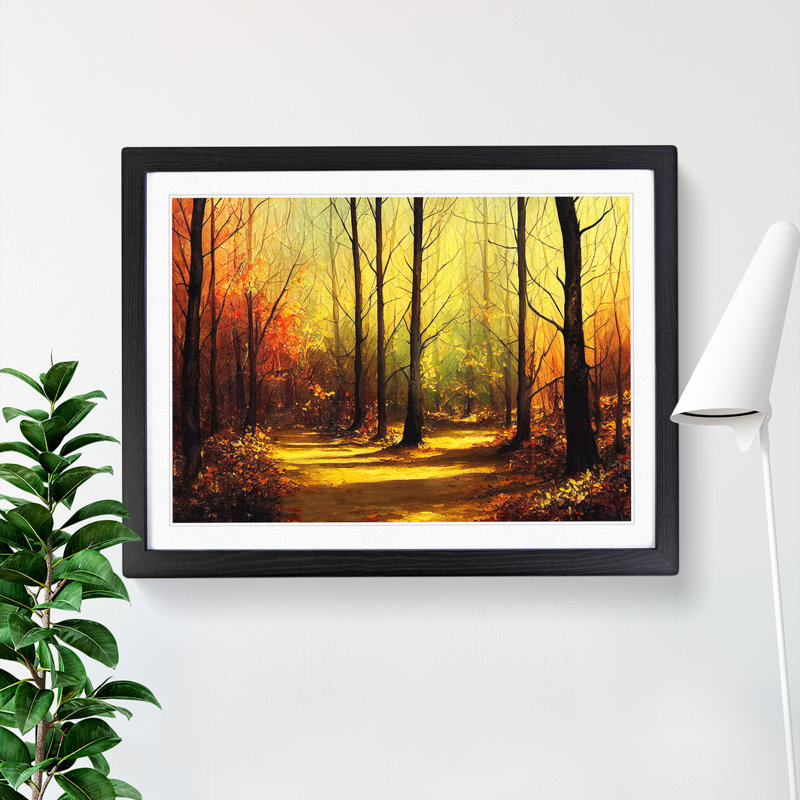 XH1022-6330X Mysterious Autumn Forest - Single Picture Frame Print, 25cm H x 34cm W, Black
