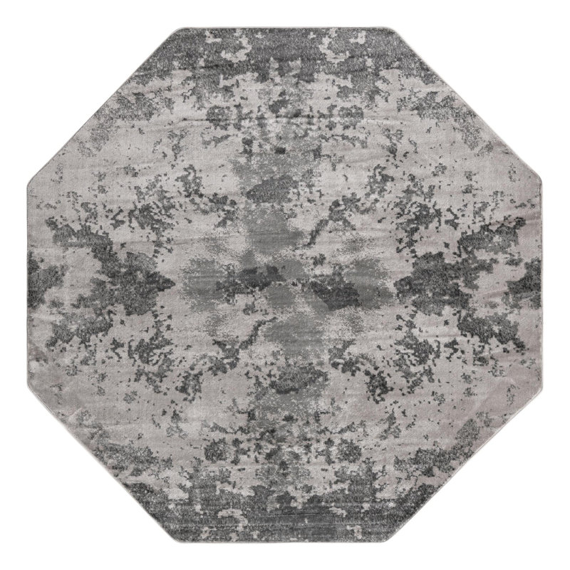 Tapis gris à motif géométrique Brantly, Octogone 7 pi 11 po x 7 pi 11 po